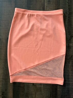 Guess Peach Pink Mesh Accent Pencil Skirt
